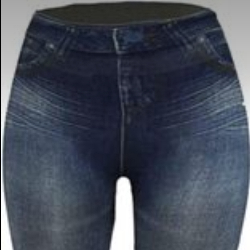 Women's Denim Print Fake Jeans Seamless Fleece Lined Leggings, Full Length